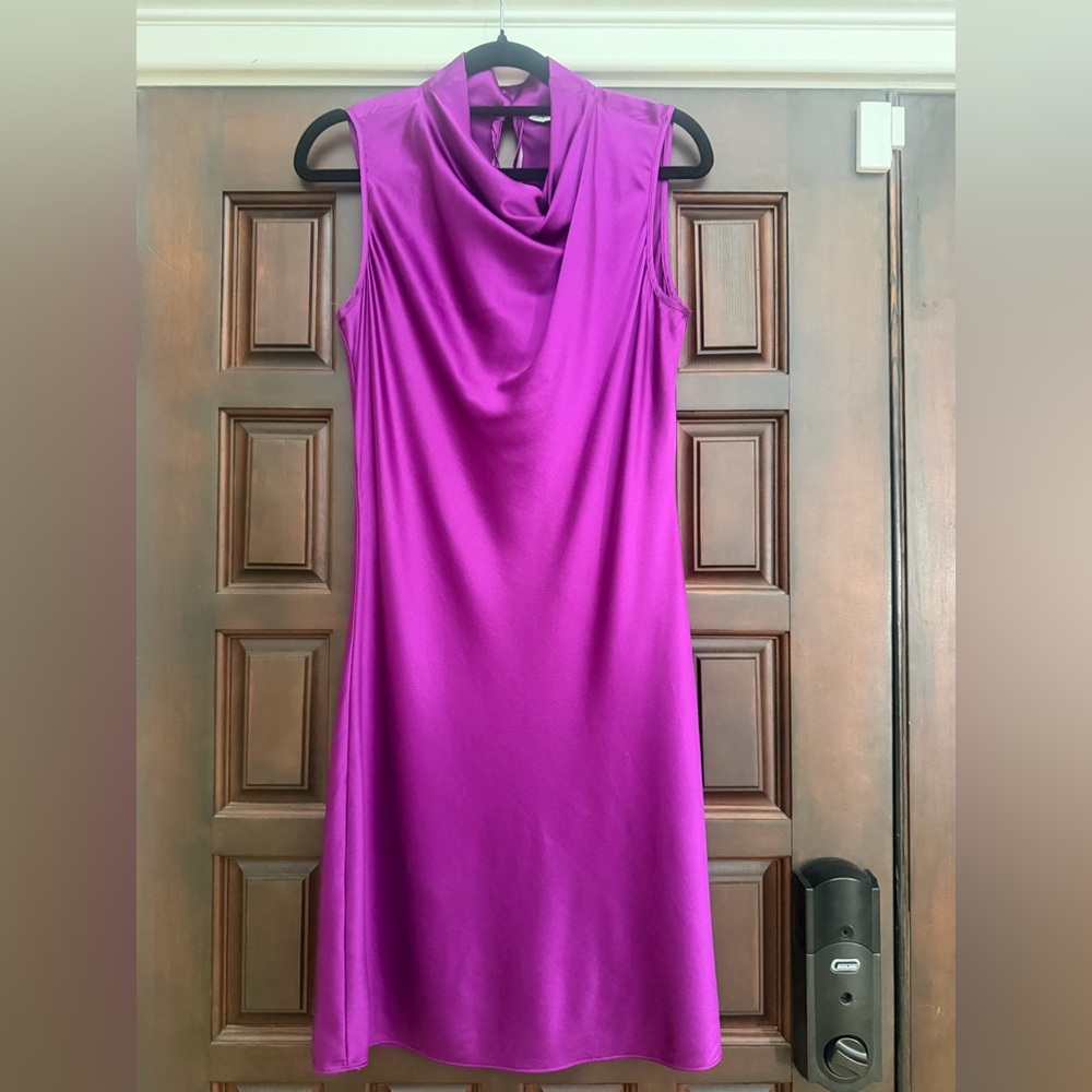 Veronica Sleeveless Cowl Neck Purple Silk Knee Length Dress Size 2